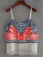 Shein Spaghetti Strap Fringe Print Chiffon Cami Top