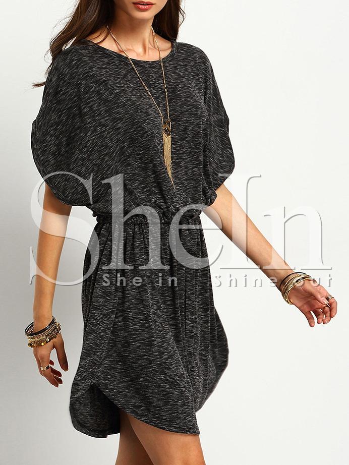 Shein Grey Batwing Sleeve Drawstring Waist Dress
