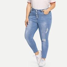 Shein Plus Ripped Detail Bleach Wash Jeans
