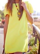 Shein Yellow Lemon Short Sleeve Casual Backless Dress