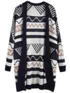 Shein Navy Striped Open Front Cardigan