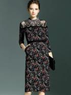 Shein Multicolor Round Neck Length Sleeve Print Pockets Dress