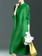 Shein Green Crew Neck Pleated Elastic Shift Dress