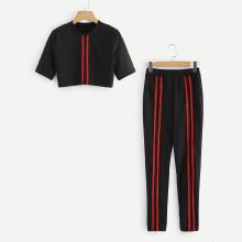 Shein Striped Tape Top With Pants