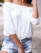 Shein White Off The Shoulder Drawstring Blouse