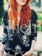 Shein Navy Wrap Front Floral Blouse