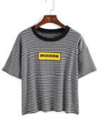 Shein Stiped Letters Print Grey T-shirt