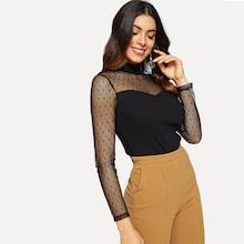 Shein Dot Mesh Sweetheart Rib Knit Tee