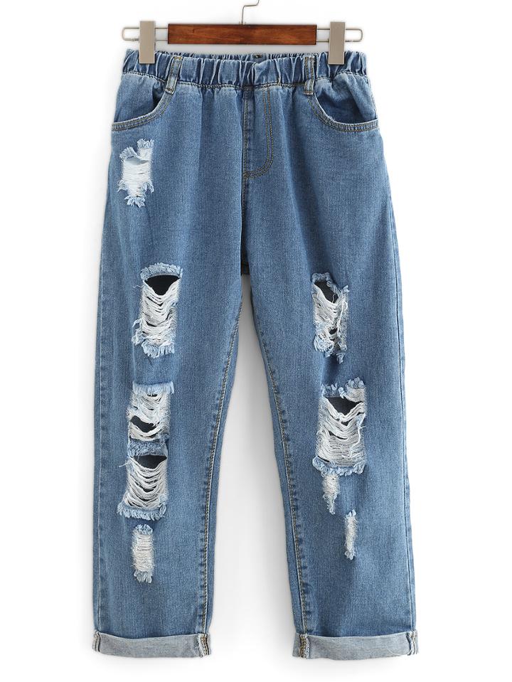 Shein Distressed Rolled Hem Boyfriend Ankle Jeans