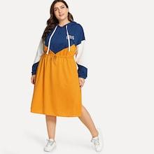 Shein Plus Drawstring Color Block Hooded Dress