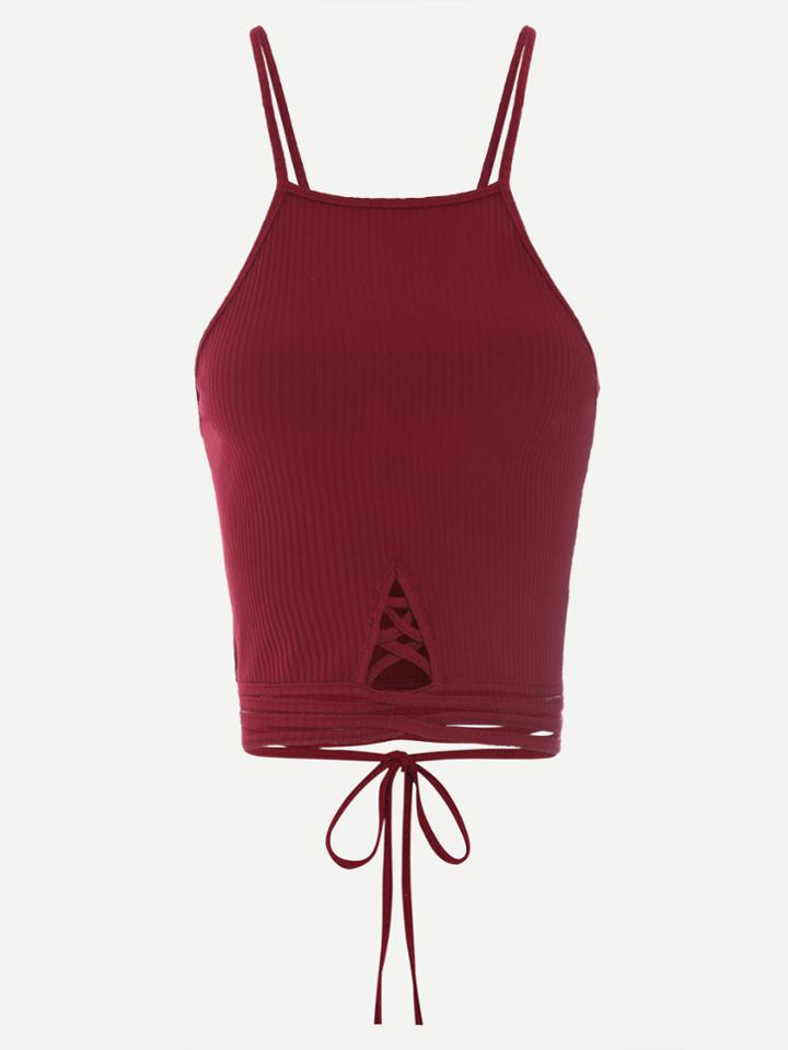Shein Ribbed Strappy Waist Crop Cami Top