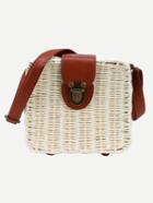 Shein White Push Lock Structured Straw Bag