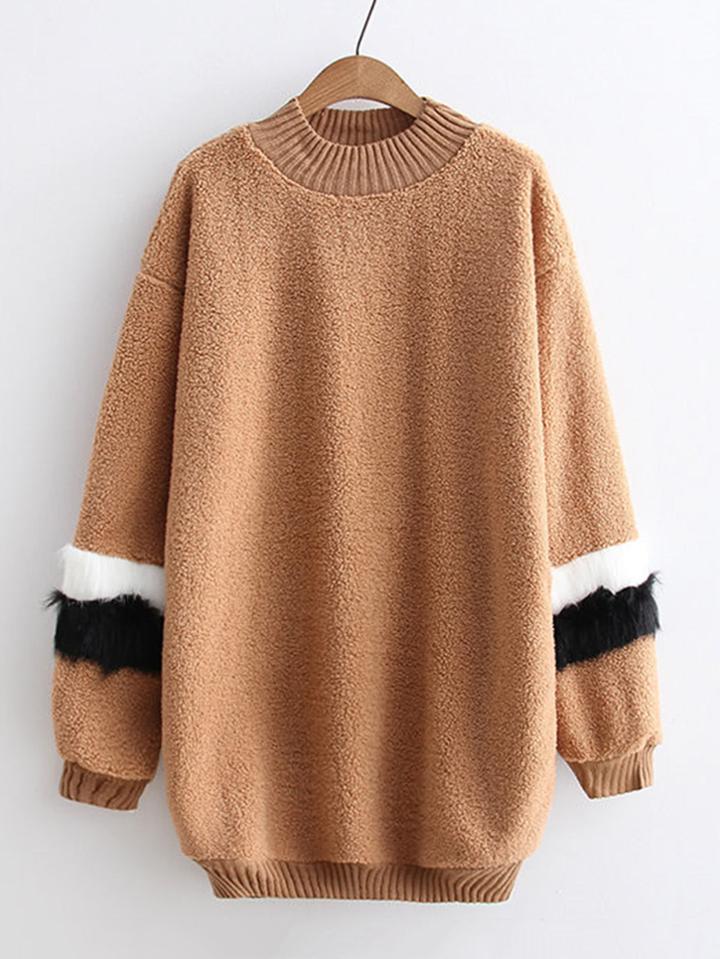 Shein Faux Fur Insert Longline Sweatshirt
