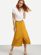 Shein Mustard Casual Buttons Split Skirt