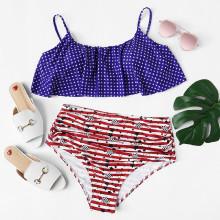 Shein Plus Striped & Star Print Bikini Set
