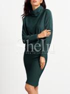 Shein Dark Green Turtleneck Sheath Dress