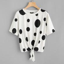 Shein Knot Front Polka Dot Tee