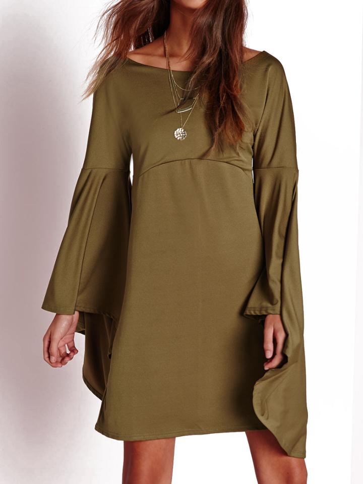 Shein Army Green Bell Sleeve Shift Dress