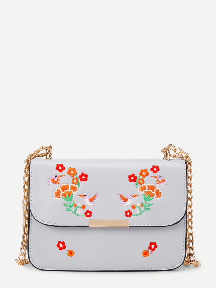 Shein Flower And Bird Embroidery Crossbody Chain Bag
