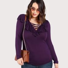 Shein Plus Crisscross V Neck Ruffle Embellished Top