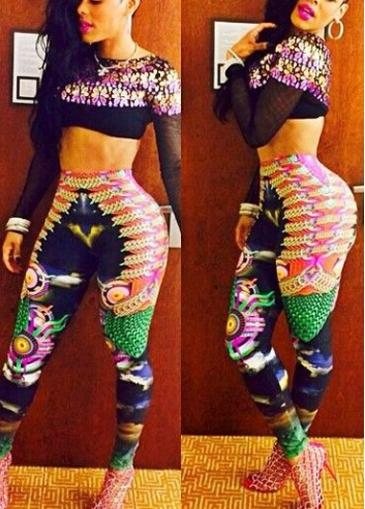 Rosewe Long Sleeve Print Design Two Pieces Jumpsuit