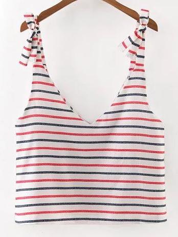 Shein Multicolor Stripe V Neck Selt-tie Bow Tank Top