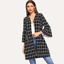 Shein Flounce Sleeve Open Front Grid Coat