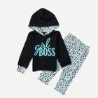 Shein Toddler Girls Letter Print Sweatshirt With Leopard Print Pants