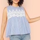 Shein Plus Floral Lace Applique Striped Shell Top