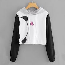 Shein Drawstring Hoodie Cartoon Print Sweatshirt