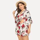 Shein Plus Cut Out Knot Plunging Neck Floral Romper