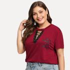 Shein Plus Grommet Lace Up Choker Neck Tee