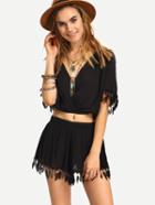 Shein Lace Trimmed Draped Top With Shorts