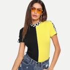 Shein Two Tone Gingham Trim Tee