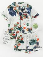 Shein Tipping Detail Tropical Shirt And Shorts Pajama Set