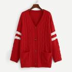Shein Plus Pocket Patched Stripe Sleeve Coat