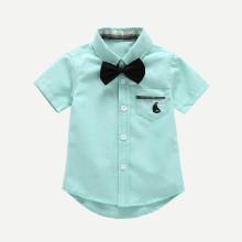 Shein Boys Tie Neck Curved Hem Blouse