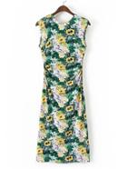 Shein Flower Print Ruched Detail Sleeveless Dress