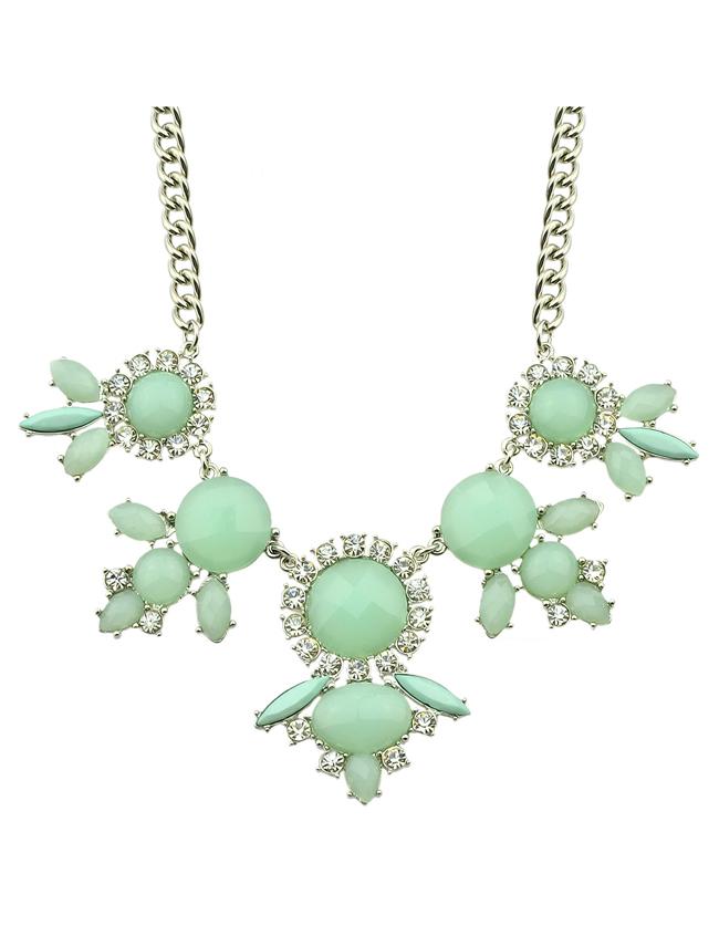 Shein Blue Imitation Gemstone Flower Women Statement Necklace