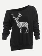 Shein One Shoulder Elk Print Sweatshirt