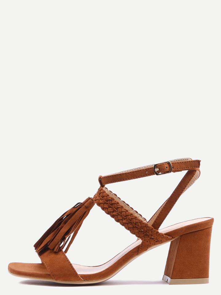 Shein Braided Tassel Trimmed Sandals - Brown