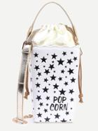 Shein White Star Print Drawstring Popcorn Bag