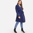 Shein Plus Contrast Tipping Notched Collar Coat