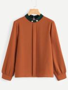 Shein Contrast Collar Pearl Detail Blouse