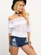 Shein White Off The Shoulder Ruffle Half Sleeve Blouse