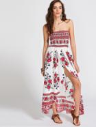 Shein Floral Print Strapless Shirred Wrap Dress