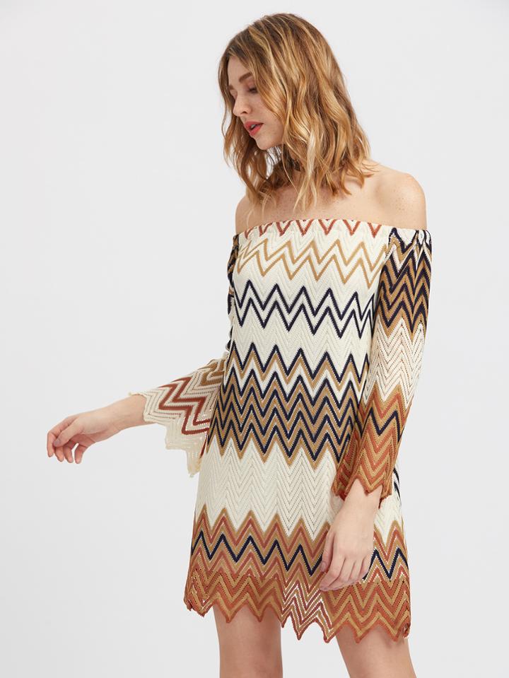 Shein Off Shoulder Wave Print Dress