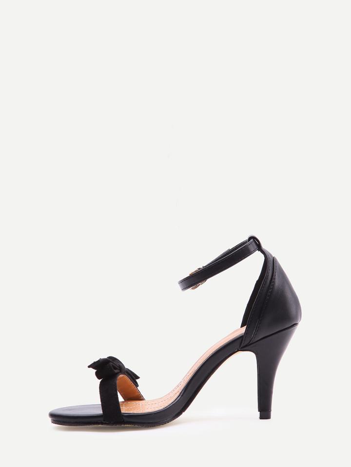 Shein Black Faux Suede Open Toe Bow Ankle Strap Pumps
