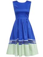 Shein Blue Sheer Color Block A-line Dress