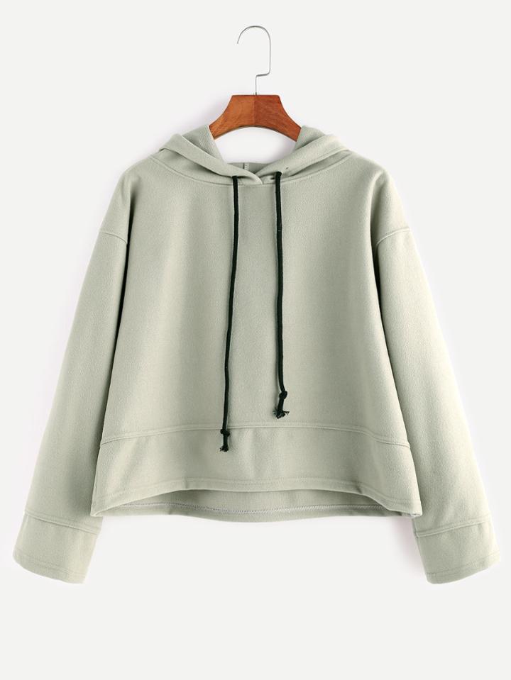 Shein Pale Green Hooded Drop Shoulder Dip Hem Sweatshirt